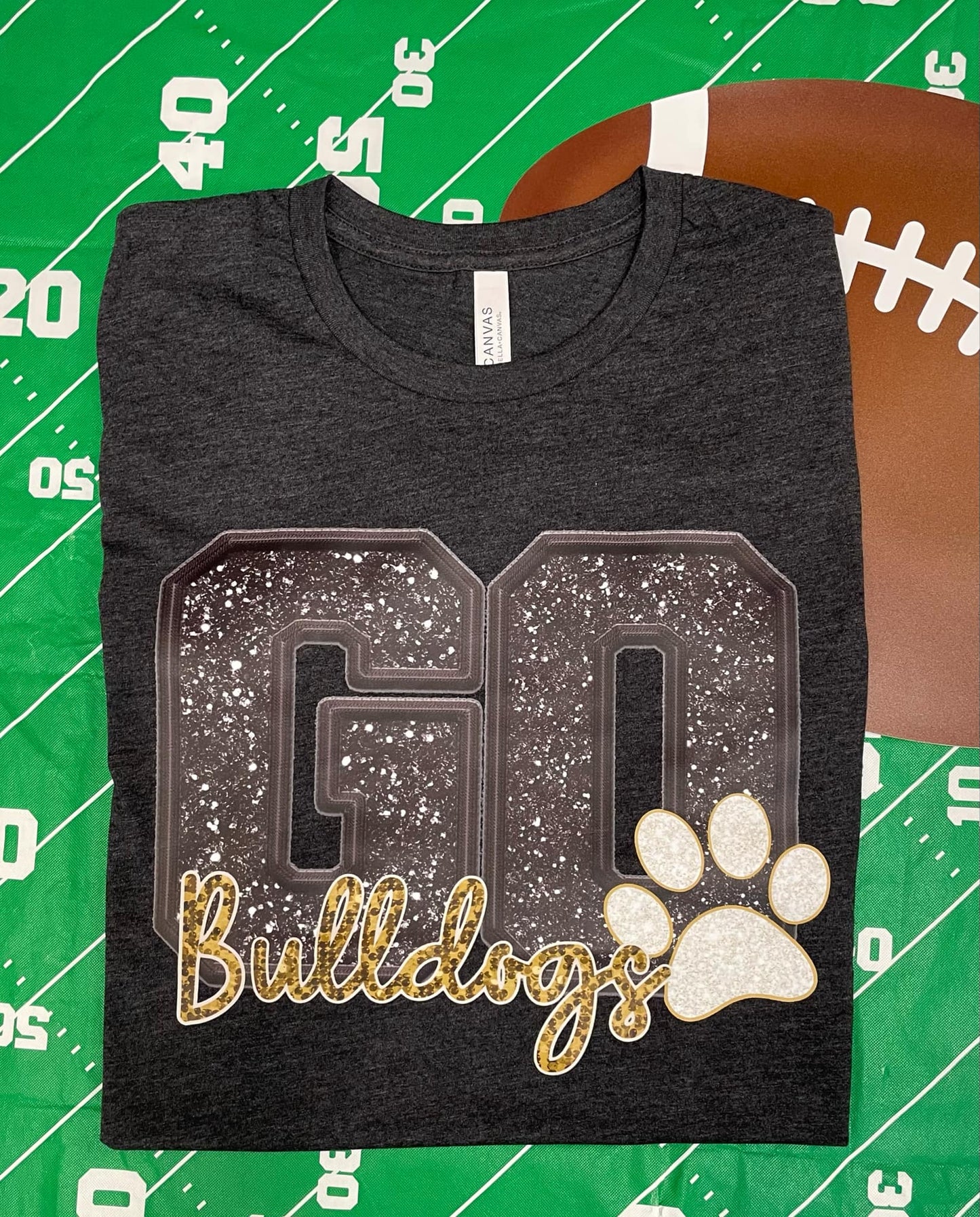 GO Bulldogs  FAUX SEQUIN GLITTER T-SHIRT (GOLD AND BLACK)