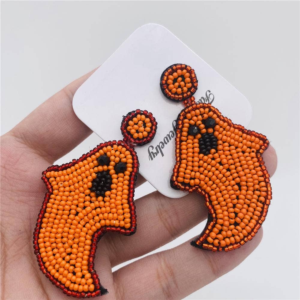 Hand-woven Beads Ghost Halloween Post Earrings  E69013