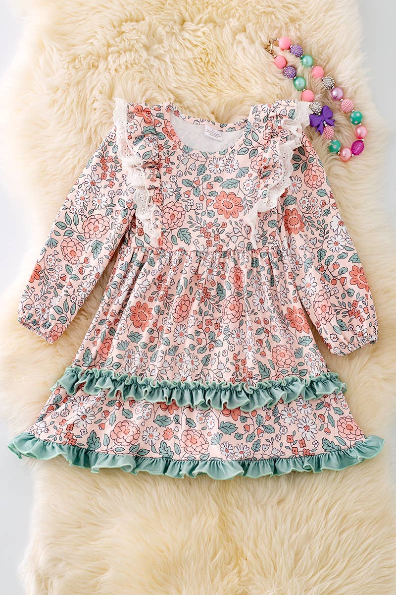 FLORAL PRINTED DRESS WITH EMBROIDERED HEM DRG41820