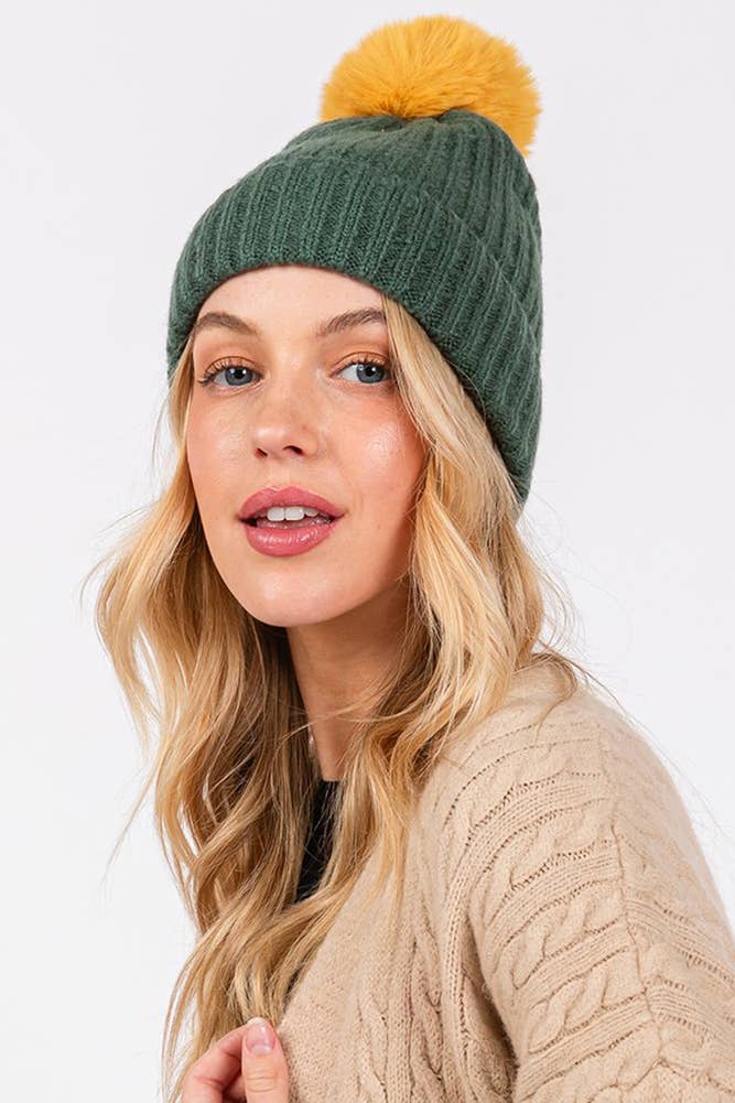 Two Tone Color Pom Pom Women's Beanie Winter Hat 111225-AS