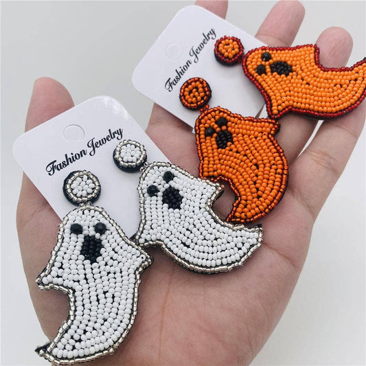 Hand-woven Beads Ghost Halloween Post Earrings  E69013