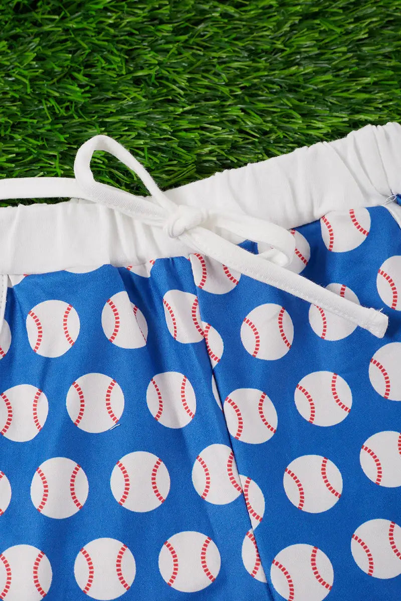 ROYAL BLUE BASEBALL PRINTED GIRLS SHORT. 6RBB-PGS