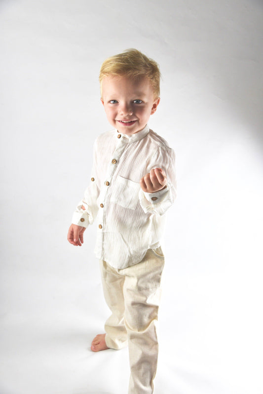 Boys Shirt & Pants Set - Ivory   BSPS