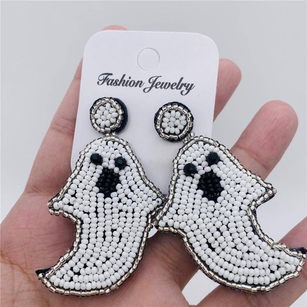 Hand-woven Beads Ghost Halloween Post Earrings  E69013