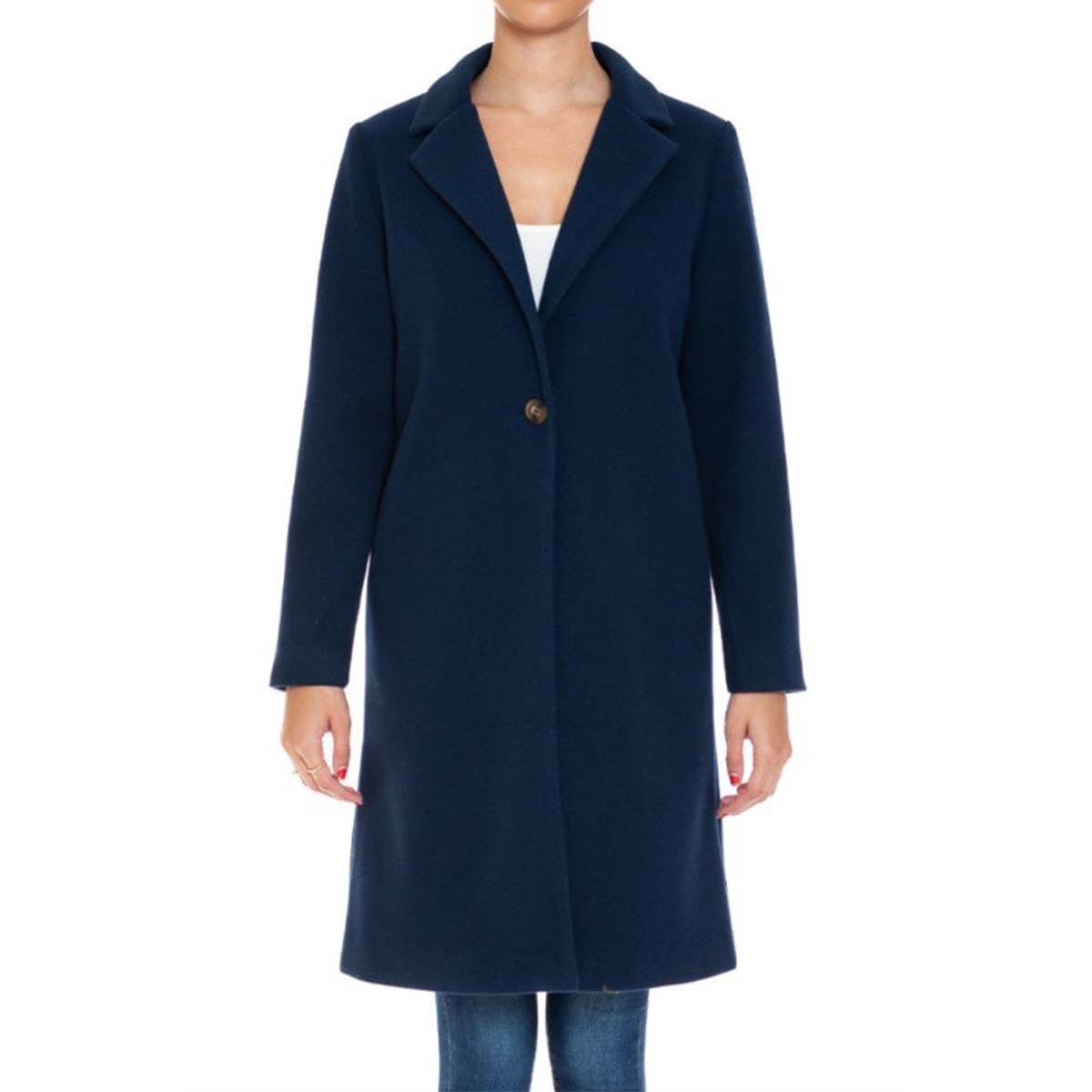 FAUX WOOL SINGLE BREASTED NOTCHED COLLAR LONG COAT GJC757