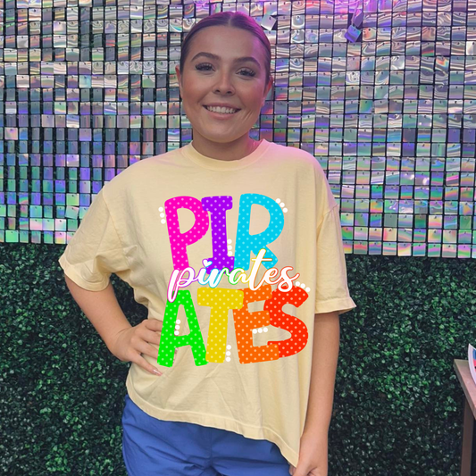PIRATE NEON RETRO GAME DAY 🩷🩵💚-T SHIRT- (Comfort Color/Bella)-052026MG