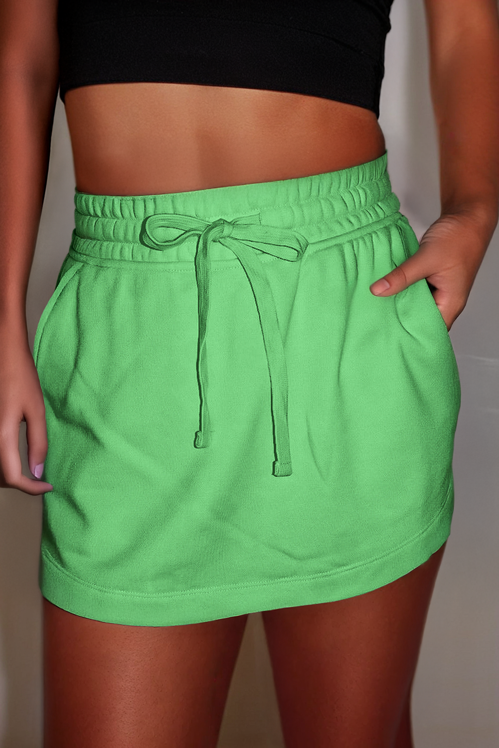 French Terry Drawstring Mini Skort with Pockets-FTDMS