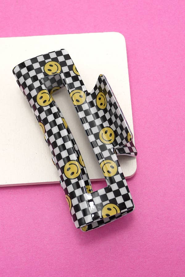 JUMBO CHECKER SMILEY HAIR CLAW CLIPS 40H604