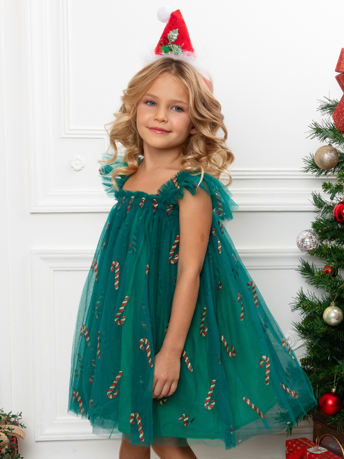 Mia Belle Girls •Candy Cane Green Sparkle Christmas Dress-112425br