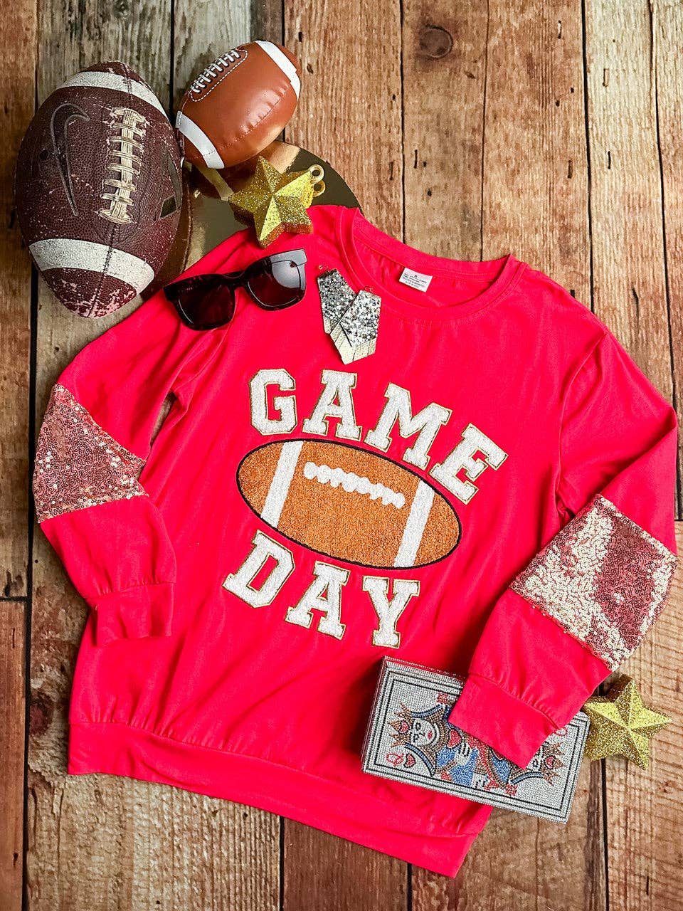 Game Day Red Sequins Sleeved Shirt  50098