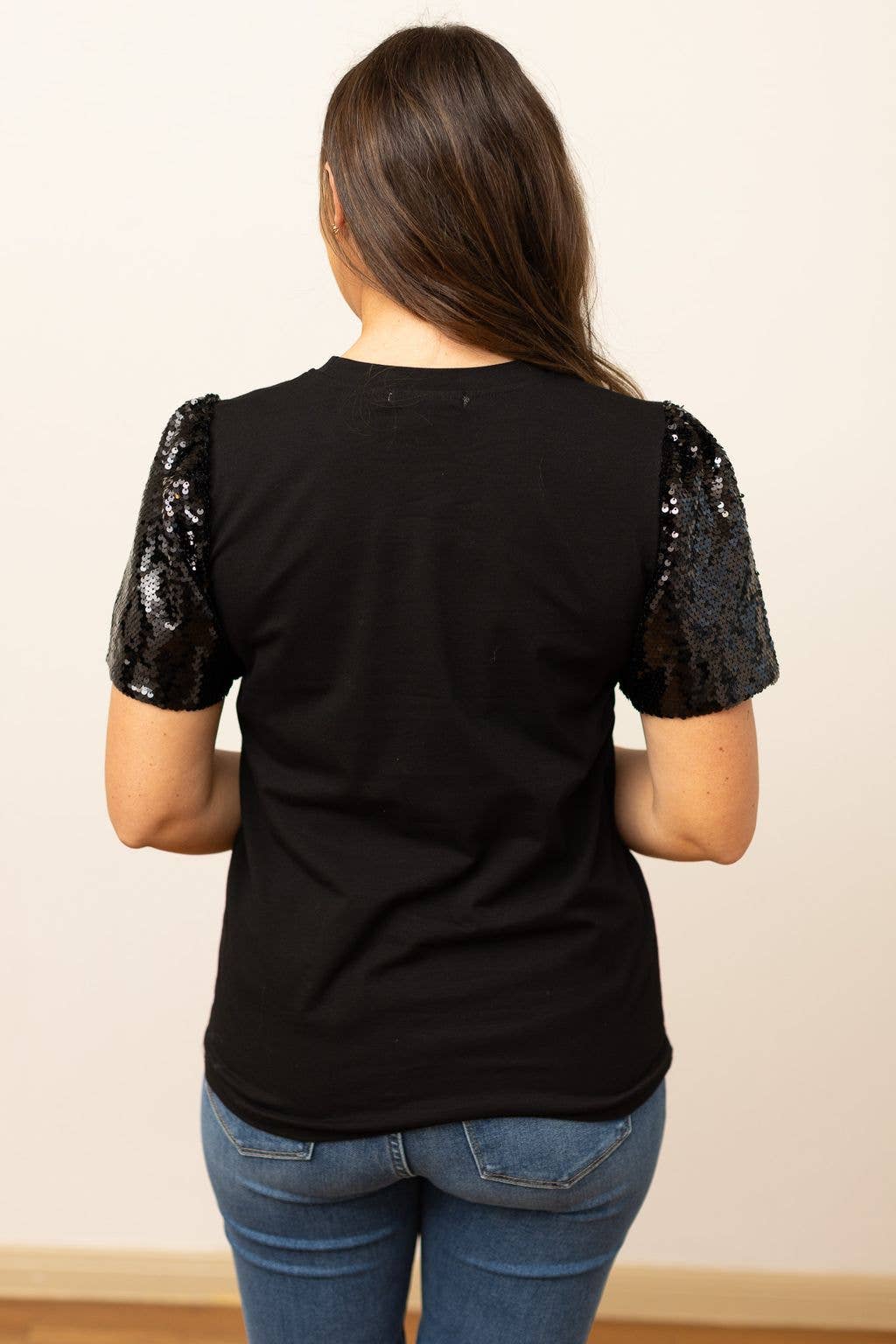 Halloween Bow on Black Top With Sequins Puff Sleeve  7877B