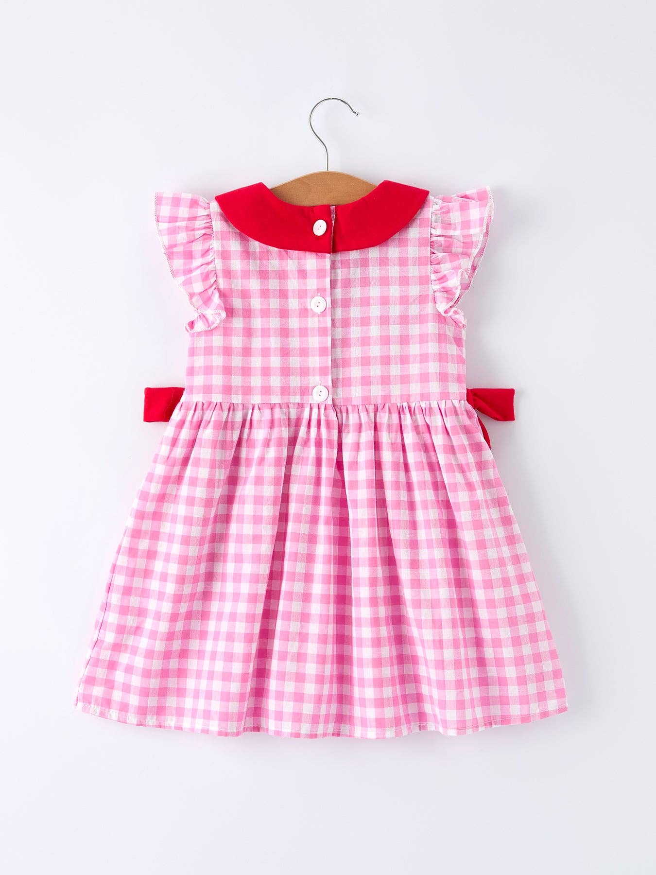 Rylee Faith Designs - Valentine Pink Plaid Girls Dress with Red Hearts and Bows-011026br1