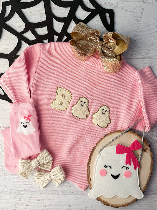 Pink BOO Sweater with Ghosts H60025