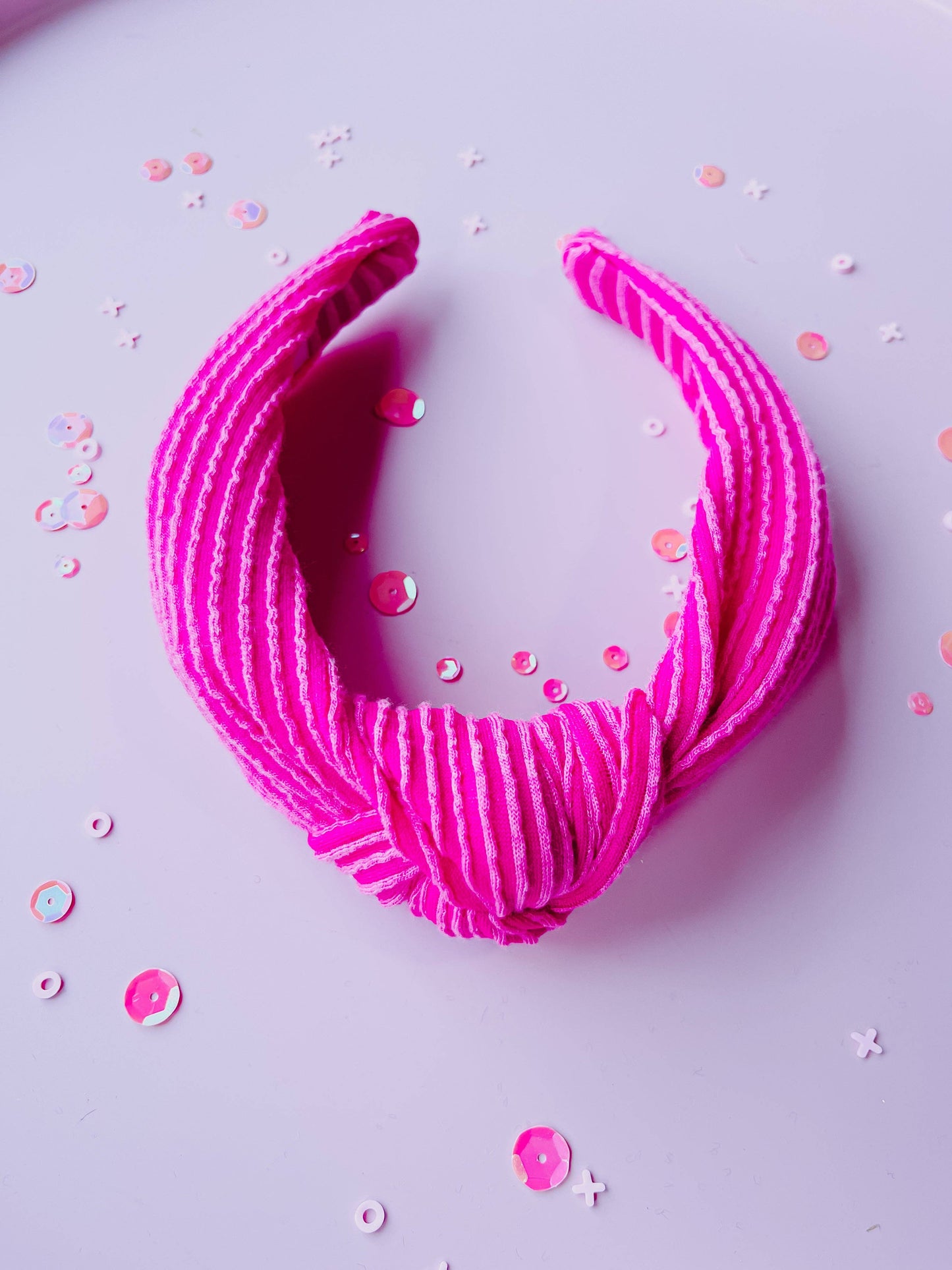 Hot Pink Ribbed Knotted Headband for Girls & Women