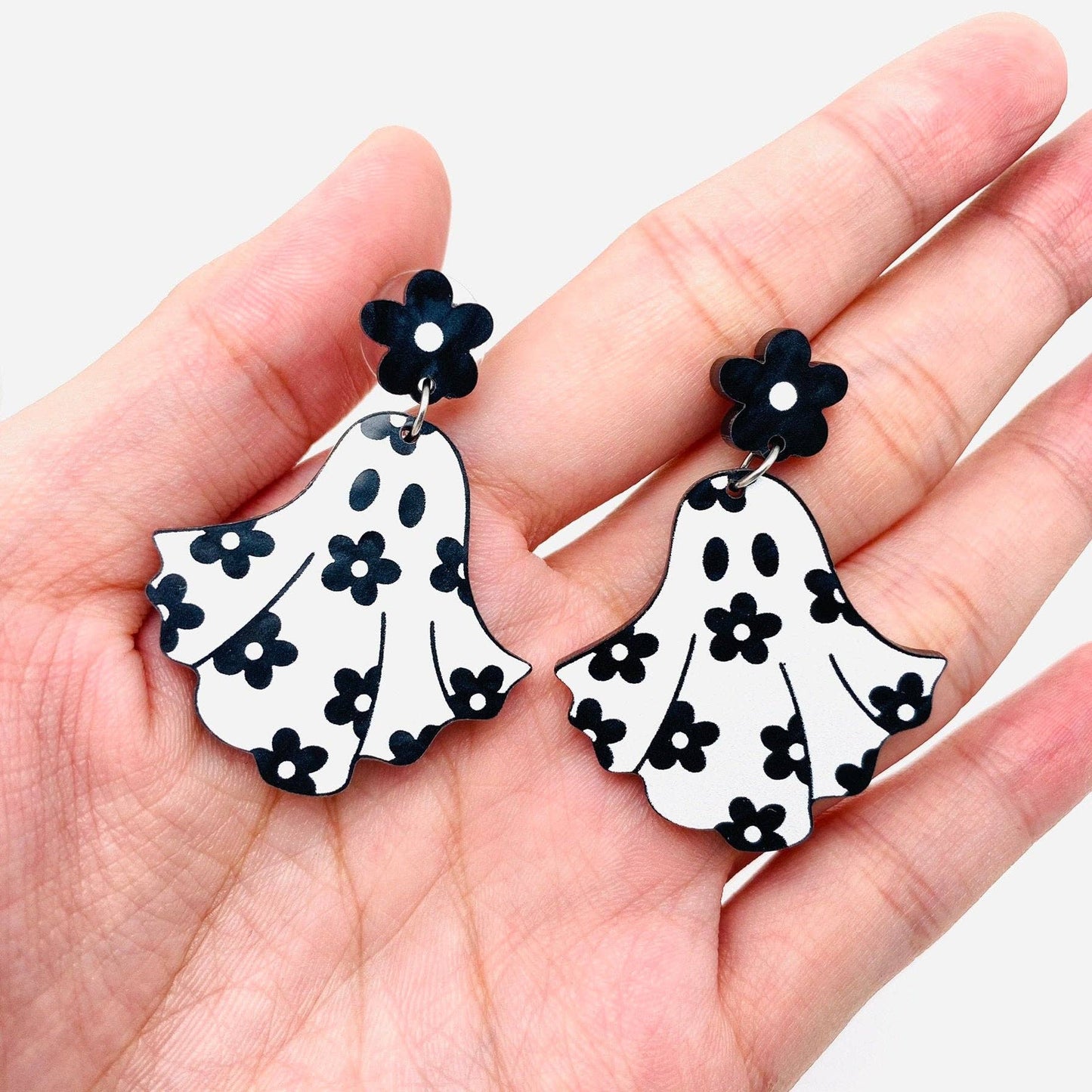 Halloween Flower Ghost Acrylic Post Earrings MIO54966