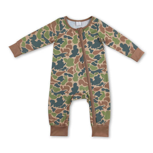 Long sleeves camo baby boys bamboo zipper romper  LR1203