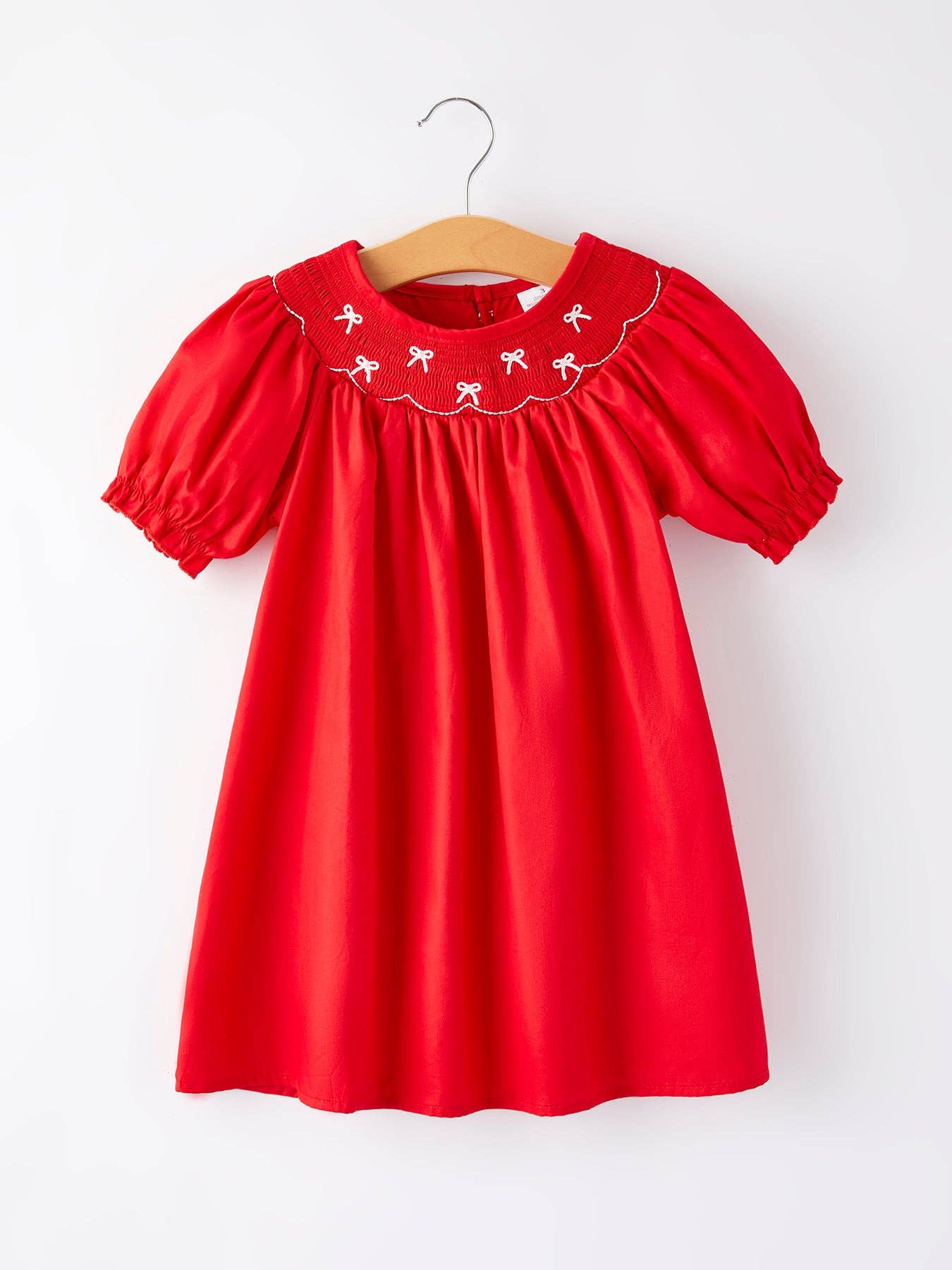 Girls Bow Smocking Embroidered Red Dress DRG42836