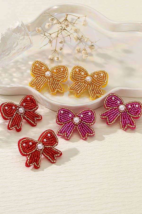 SEED BEAD BOW RIBBON BEADED EARRINGS  40E313