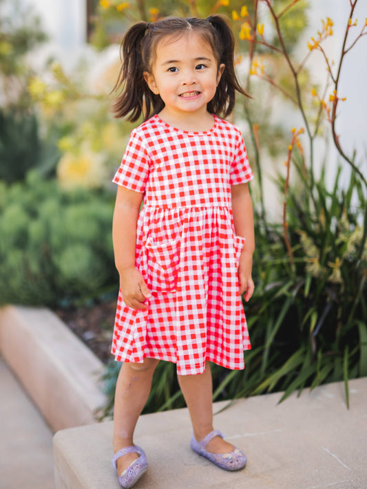 Gingham Little Girls Pocket Dress DGL8-319