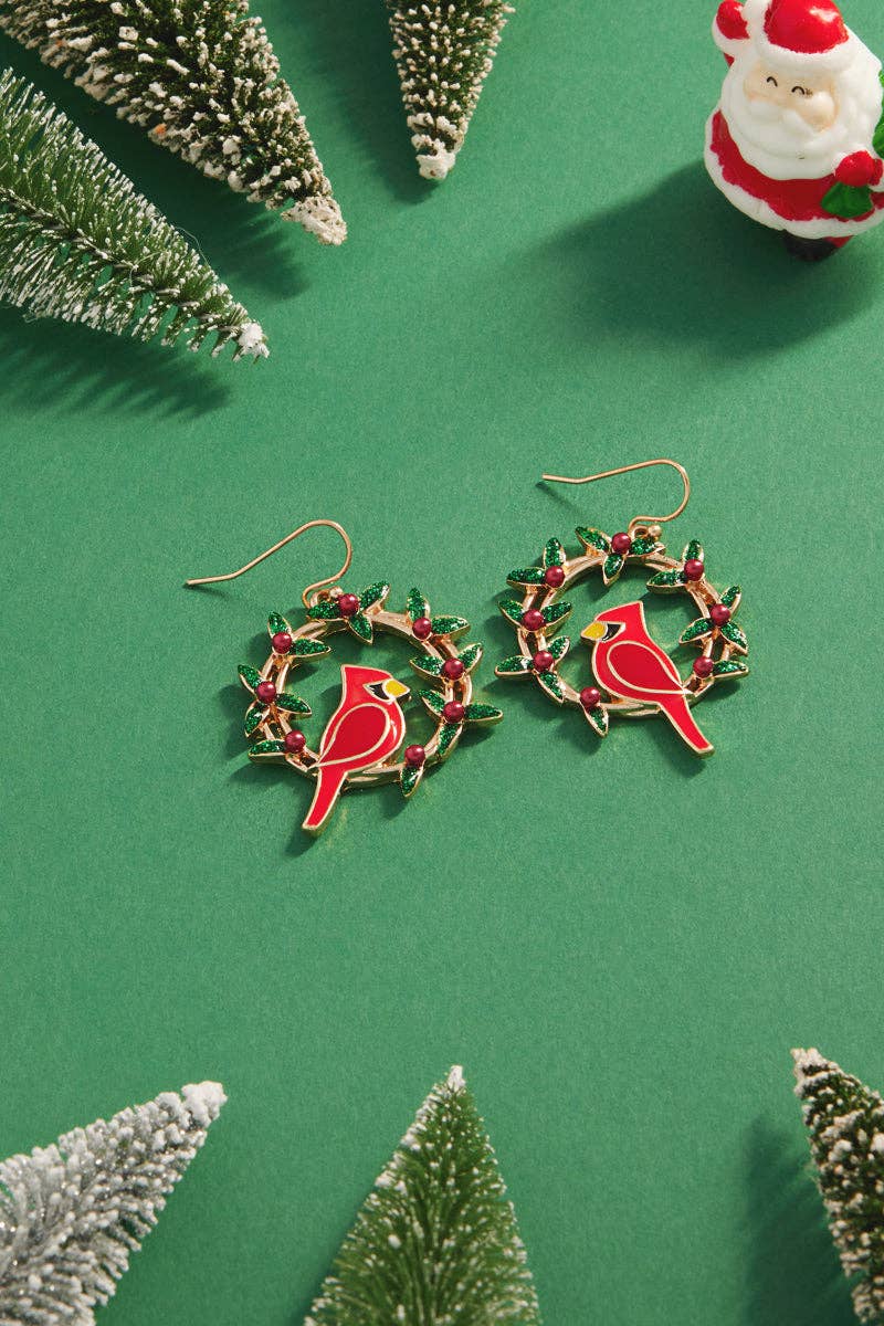 Wreath Enamel Brass Hook Earrings