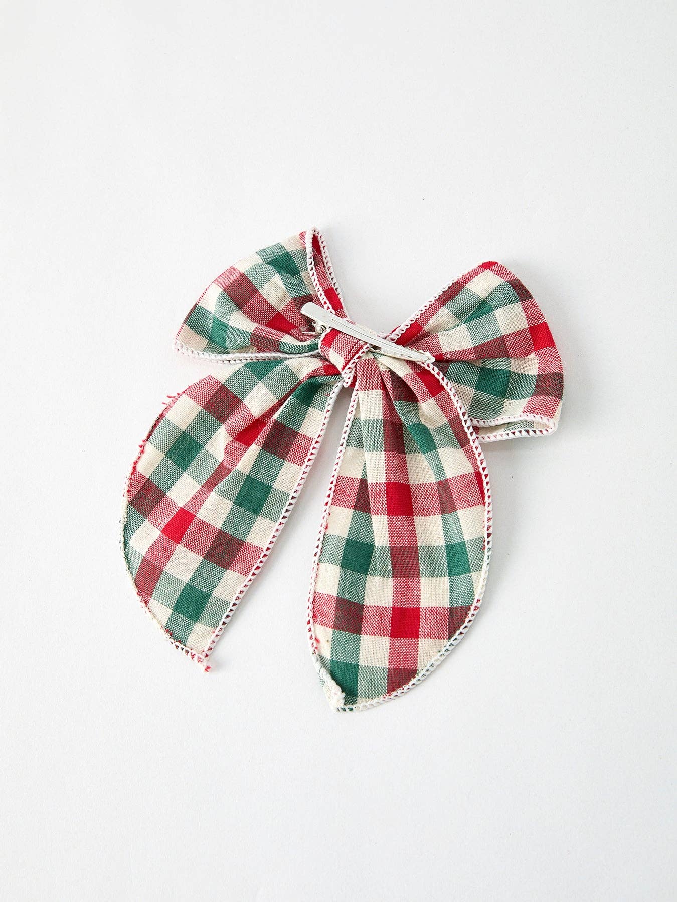 Christmas Red，Green and White Plaid Bow 5 Inch Hairpin 103025AS