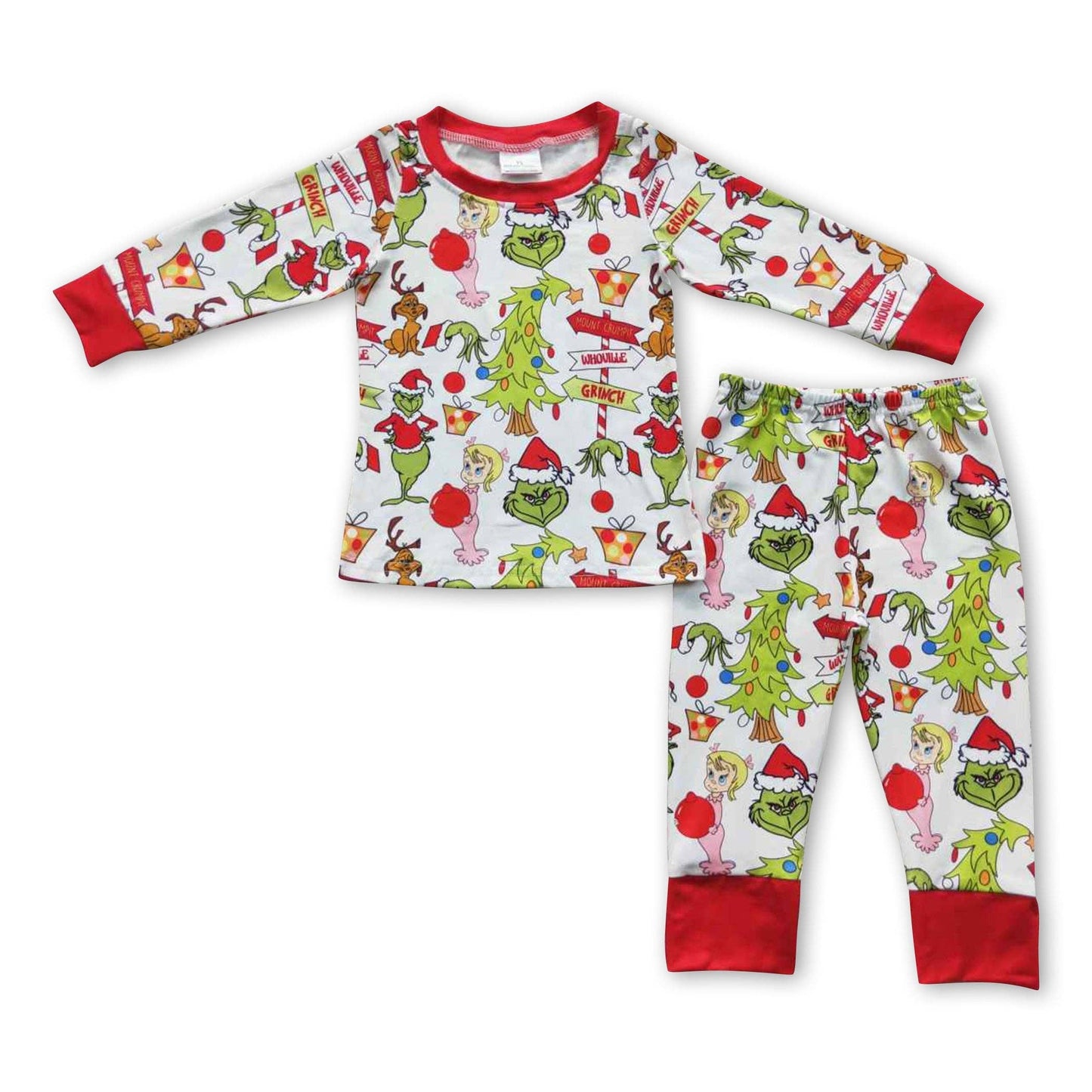 Grinch Pajamas Green face long sleeves gifts kids boy  pajamas BLP0256