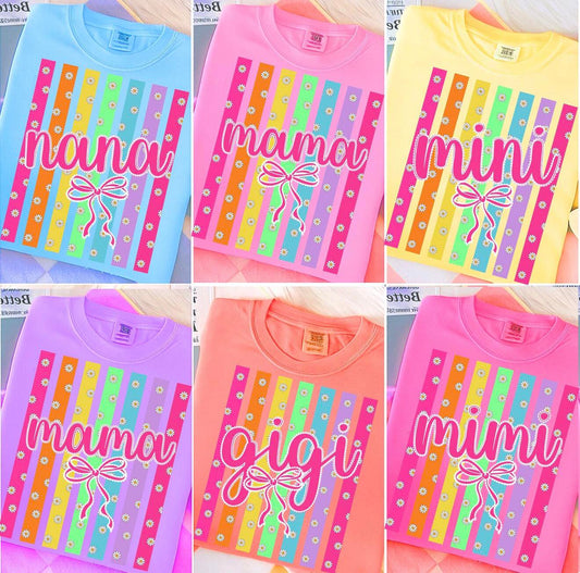 COLORFUL STRIPE BUNDLE - NAME OF CHOICE 🩷💙💚 -TSHIRT- (COMFORT COLOR/BELLA)