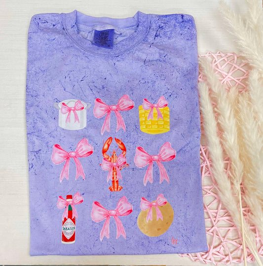 CRAWFISH BOIL ESSENTIALS AND PINK BOWS T--SHIRT