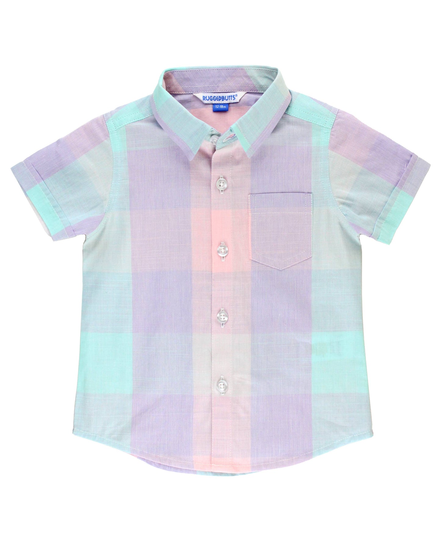 Boys Cotton Candy Plaid Short Sleeve Button Down Shirt 12778