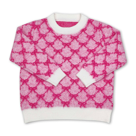 Pink bow cotton kids girls winter sweater  0686