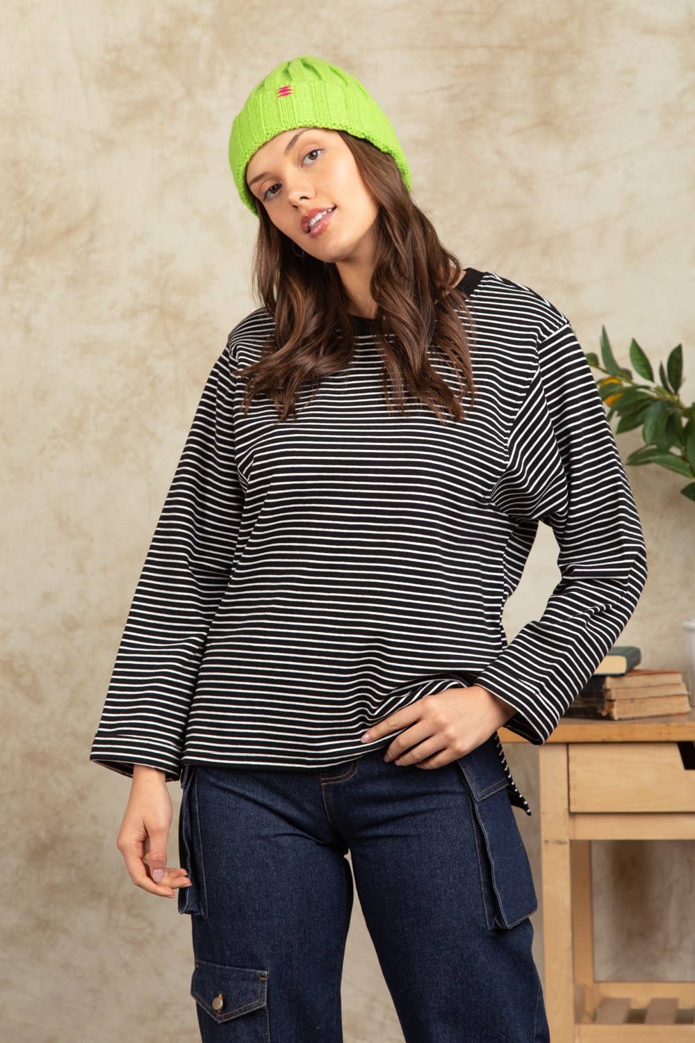 Frenchy Terry Striped Casual Knit Top 11125