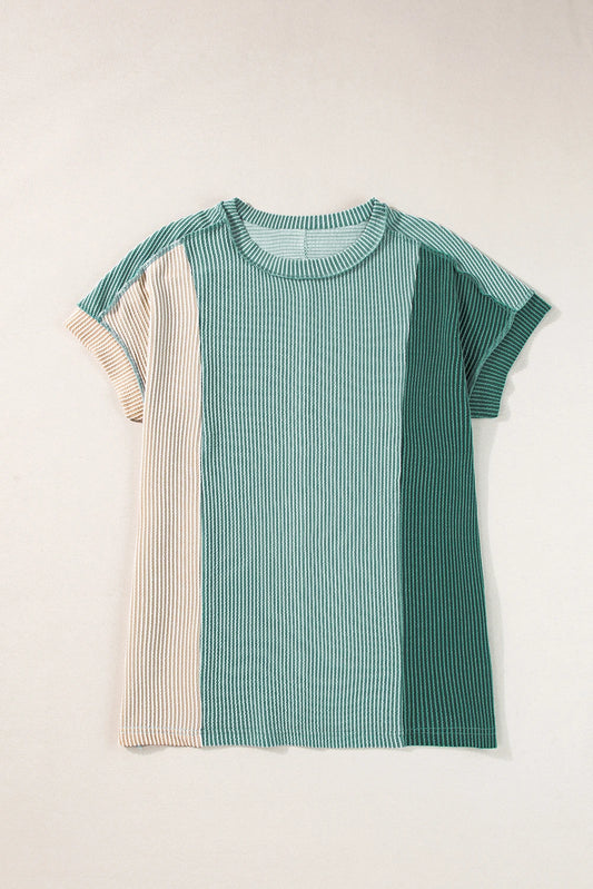 Mint Green Textured Colorblock Crew Neck T Shirt