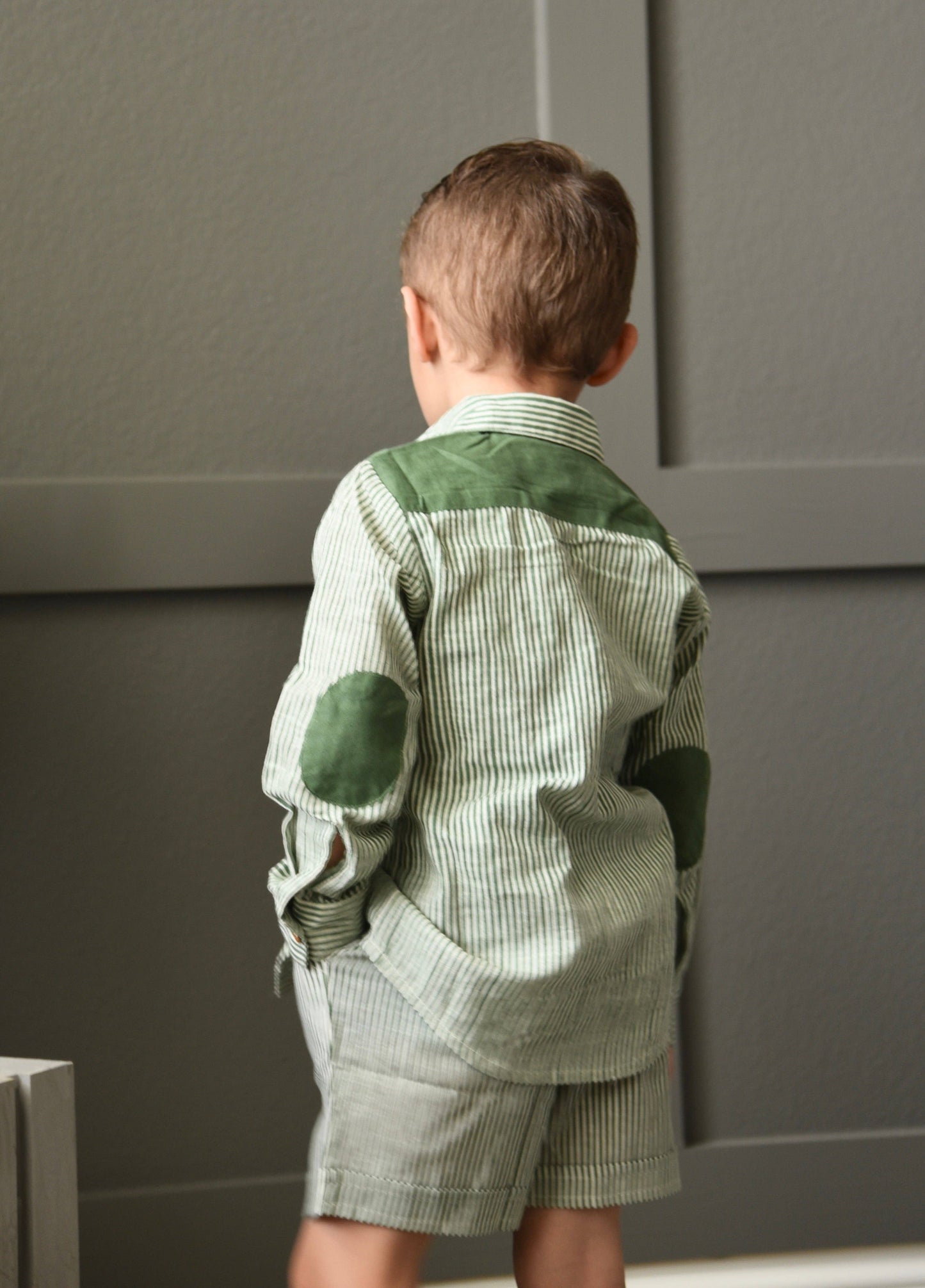 Boys Striped Shirt - Olive Green YB1962