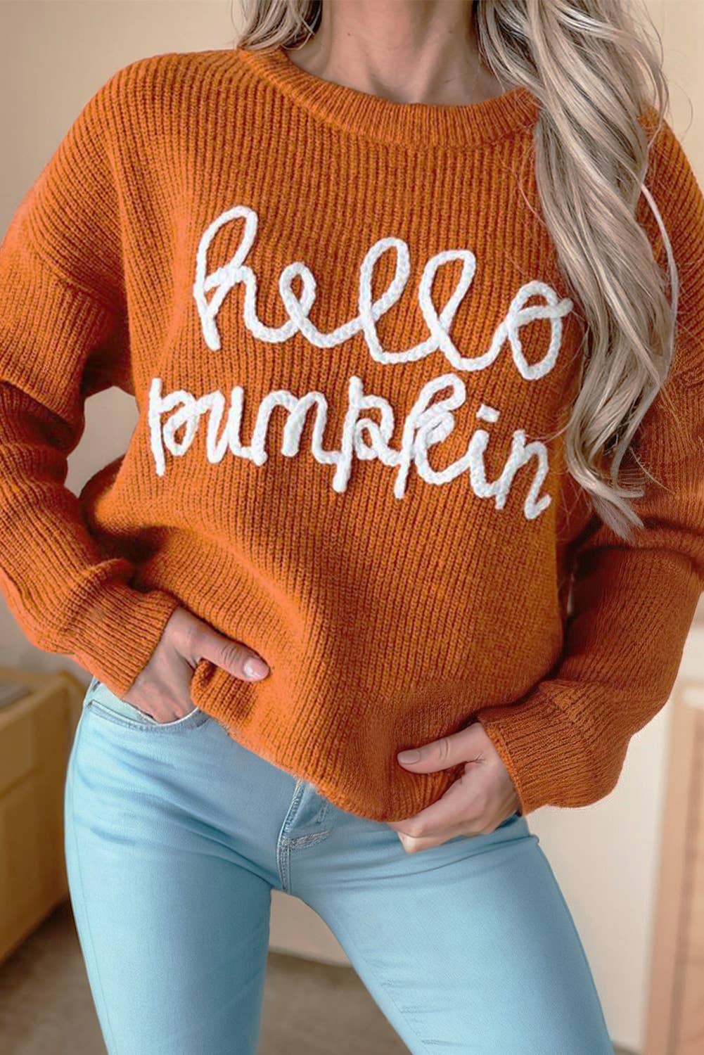 Hello Pumpkin Letter Graphic Knit Sweater   2725576