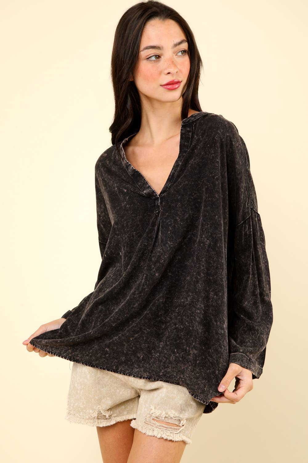 Oversized Washed Soft Shirts Blouse Top JVNT-179L