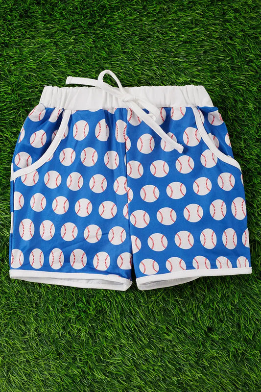 ROYAL BLUE BASEBALL PRINTED GIRLS SHORT. 6RBB-PGS