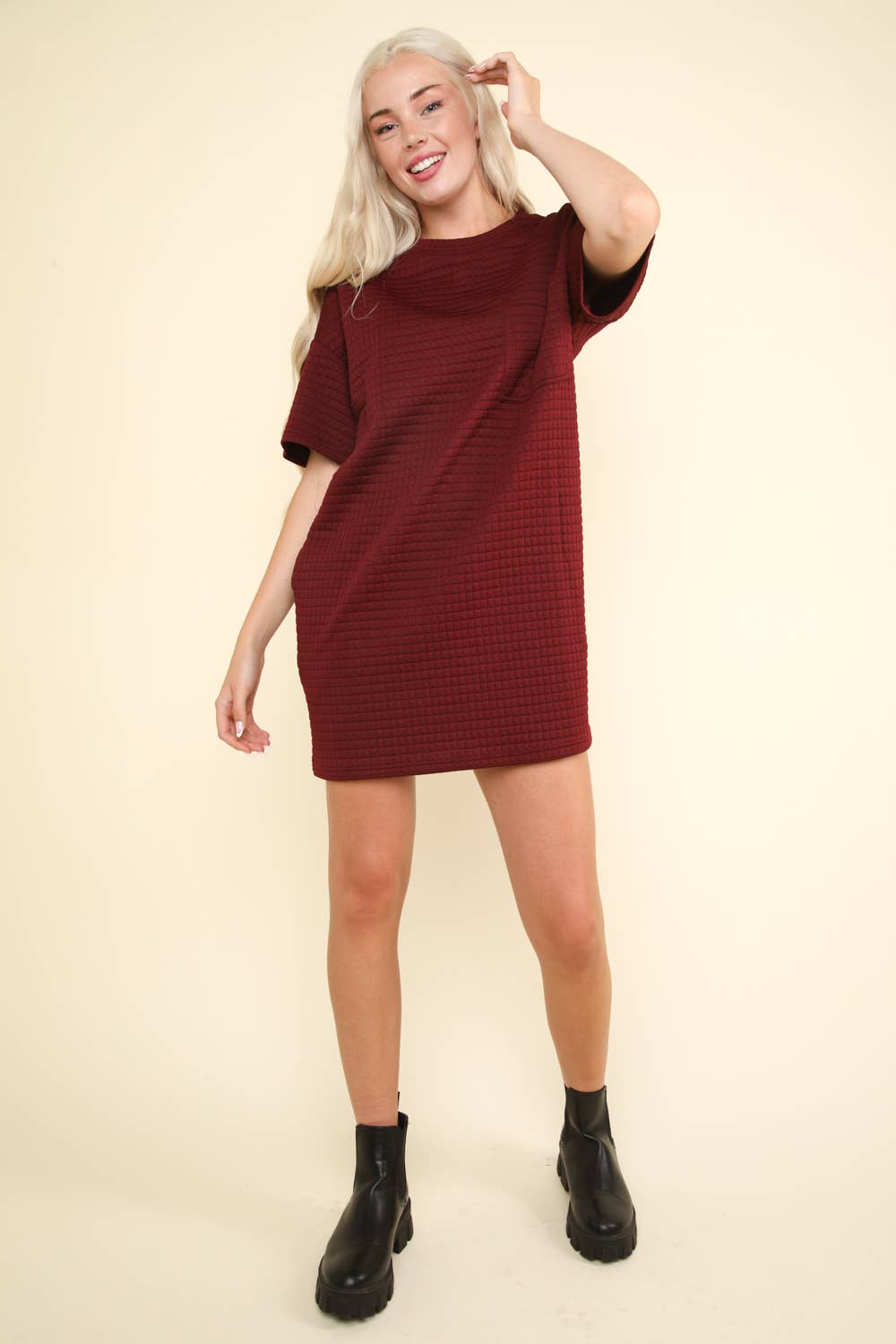 Oversized Quilted Basic Shift Mini Dress Z313-6JH