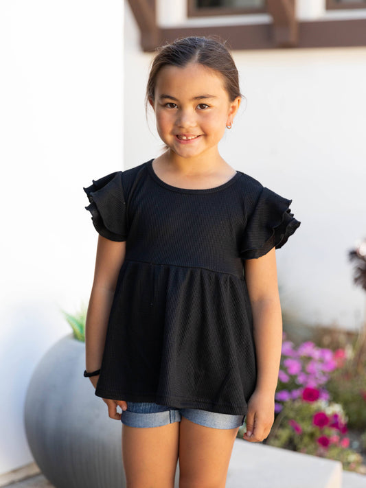 Little Girls Flutter Sleeve Peplum Top LGFSP