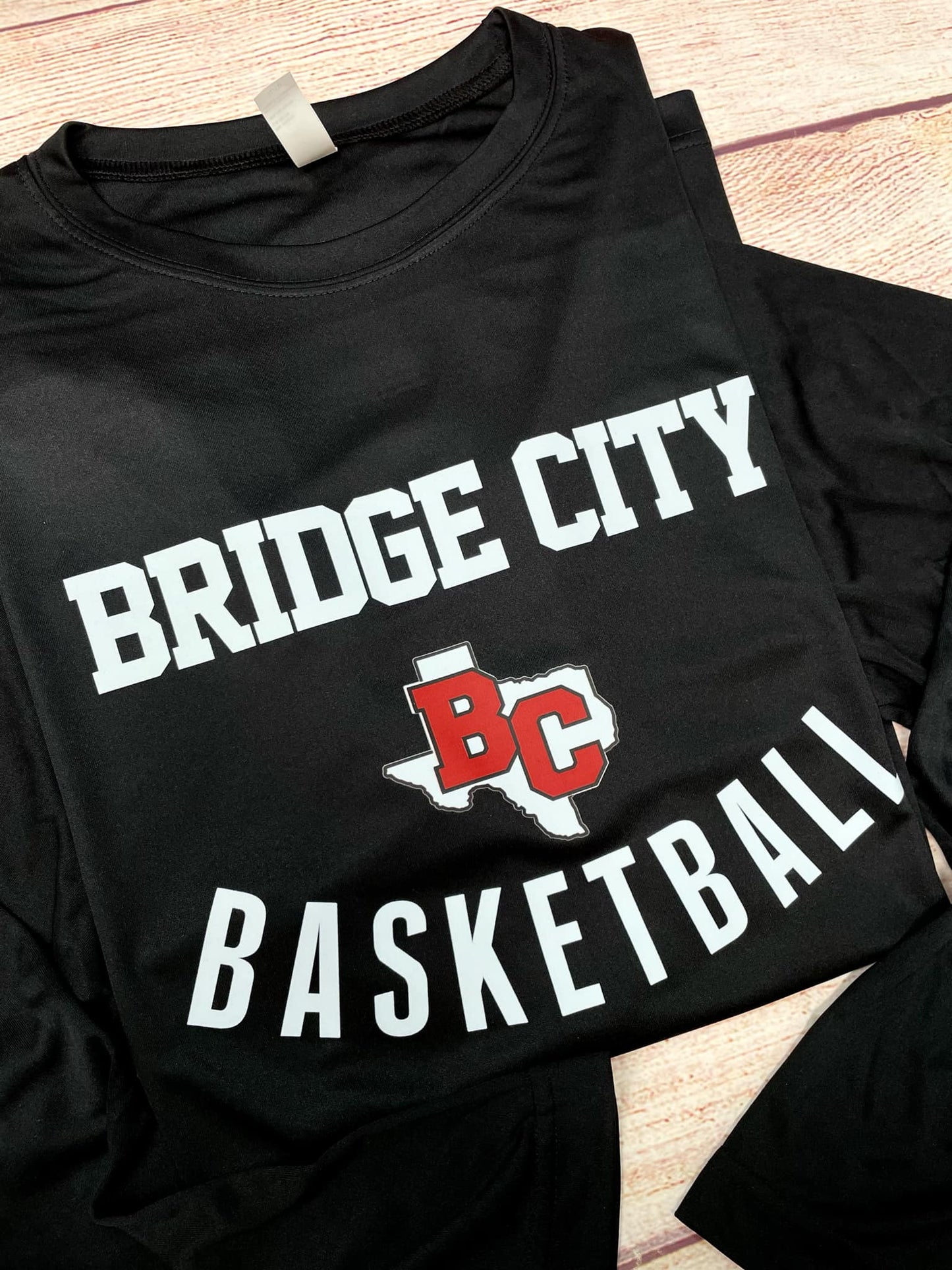 Bridge city BC Basketball (white texas BC red in the center) white font (GILDAN ONLY)