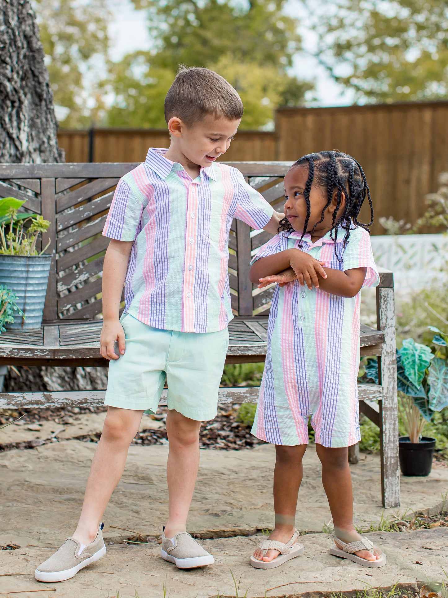 Boys Multi-Color Seersucker Short Sleeve Button Down Shirt  09887