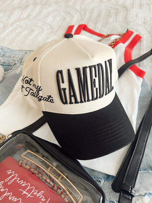 - GAMEDAY. -CREAM+BLACK Not My First Tailgate Vintage Trucker Hat-101125br