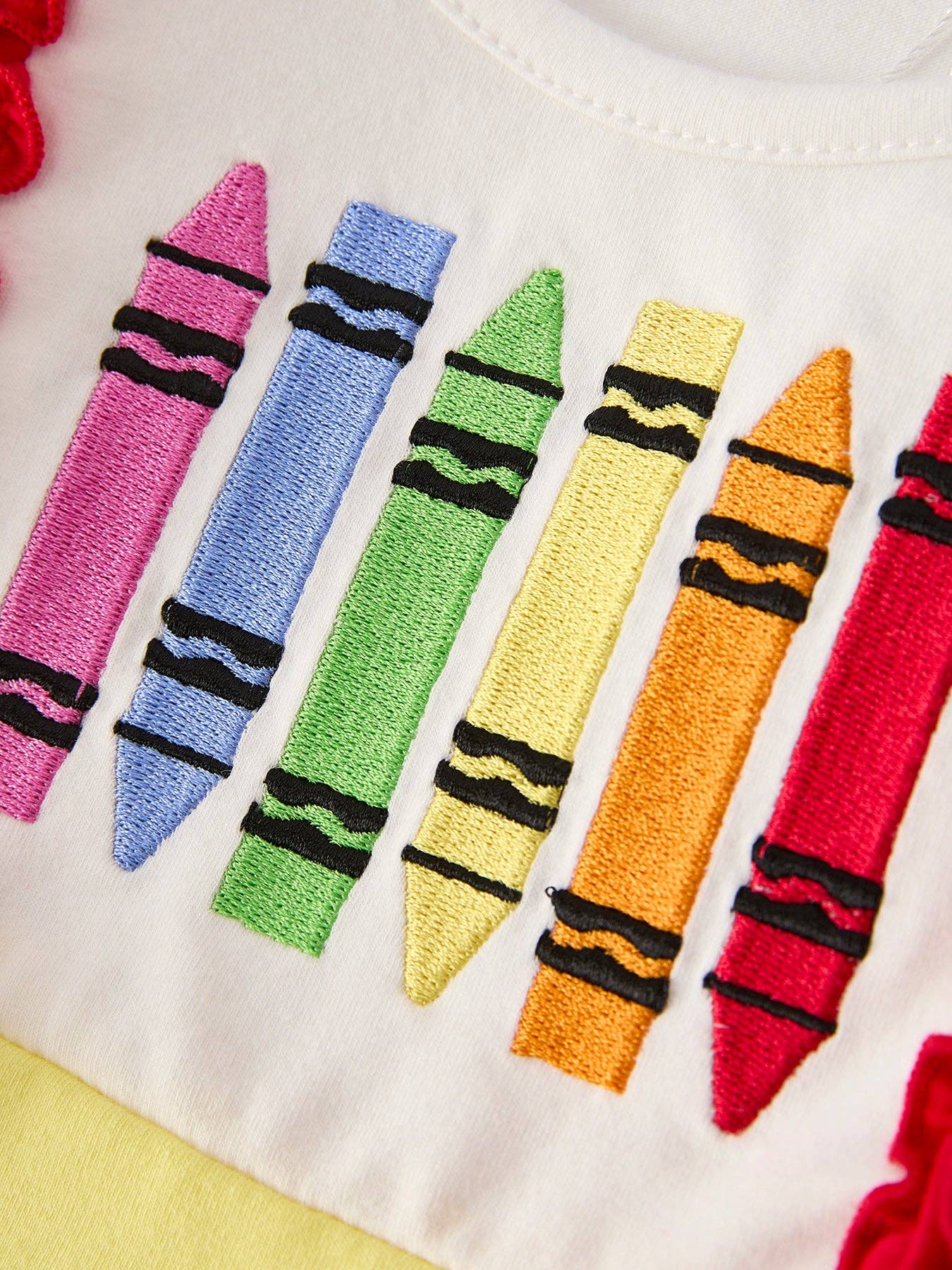 Back-To-School Crayon Embroidery Girls' Dress DRG524