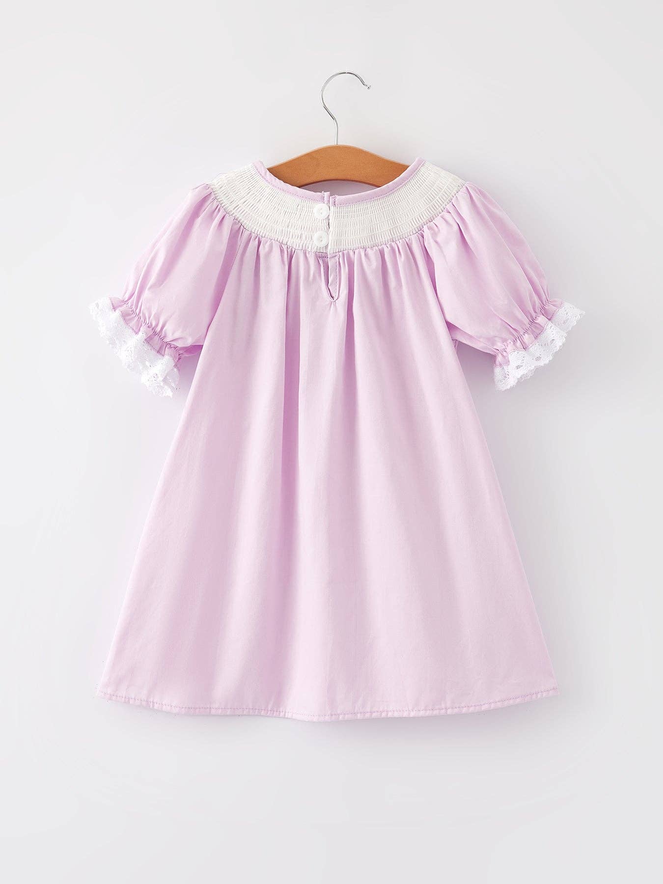 Girls Easter Bunny Smocking Embroidered Lace Cuff Purple Dress 011226AJ