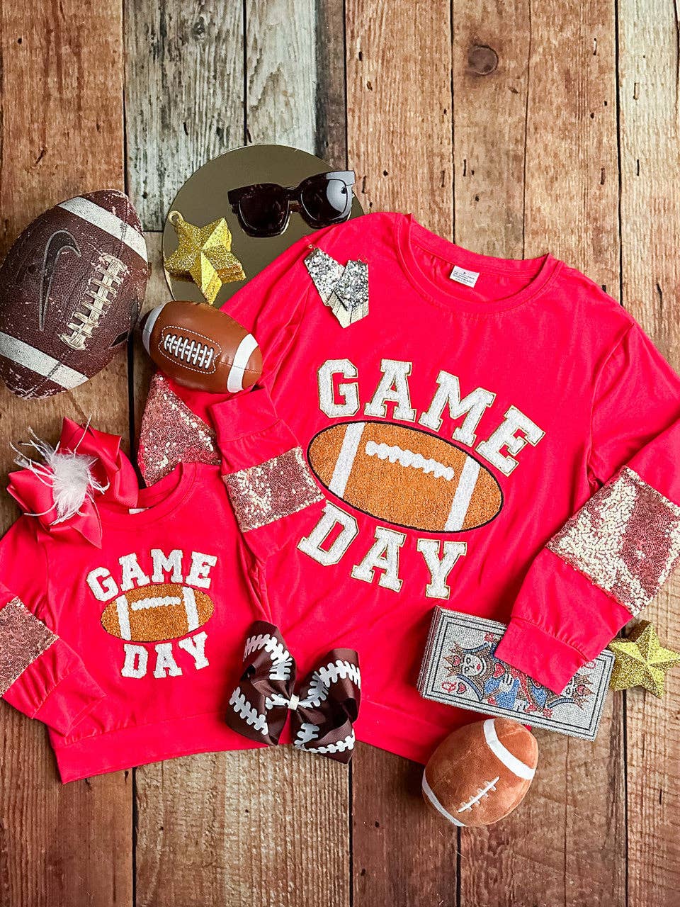 Game Day Red Sequins Sleeved Shirt  50098