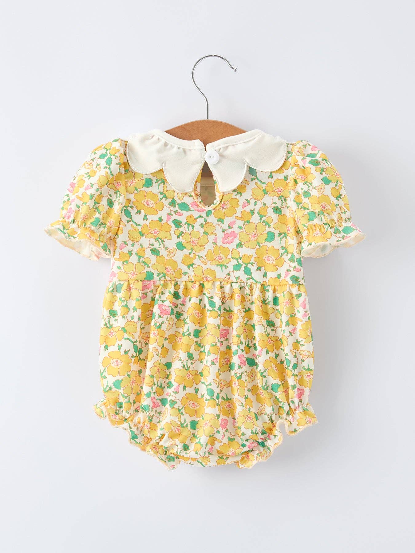 Easter Yellow Chick Embroidery Floral Baby Girl Romper AJ12126