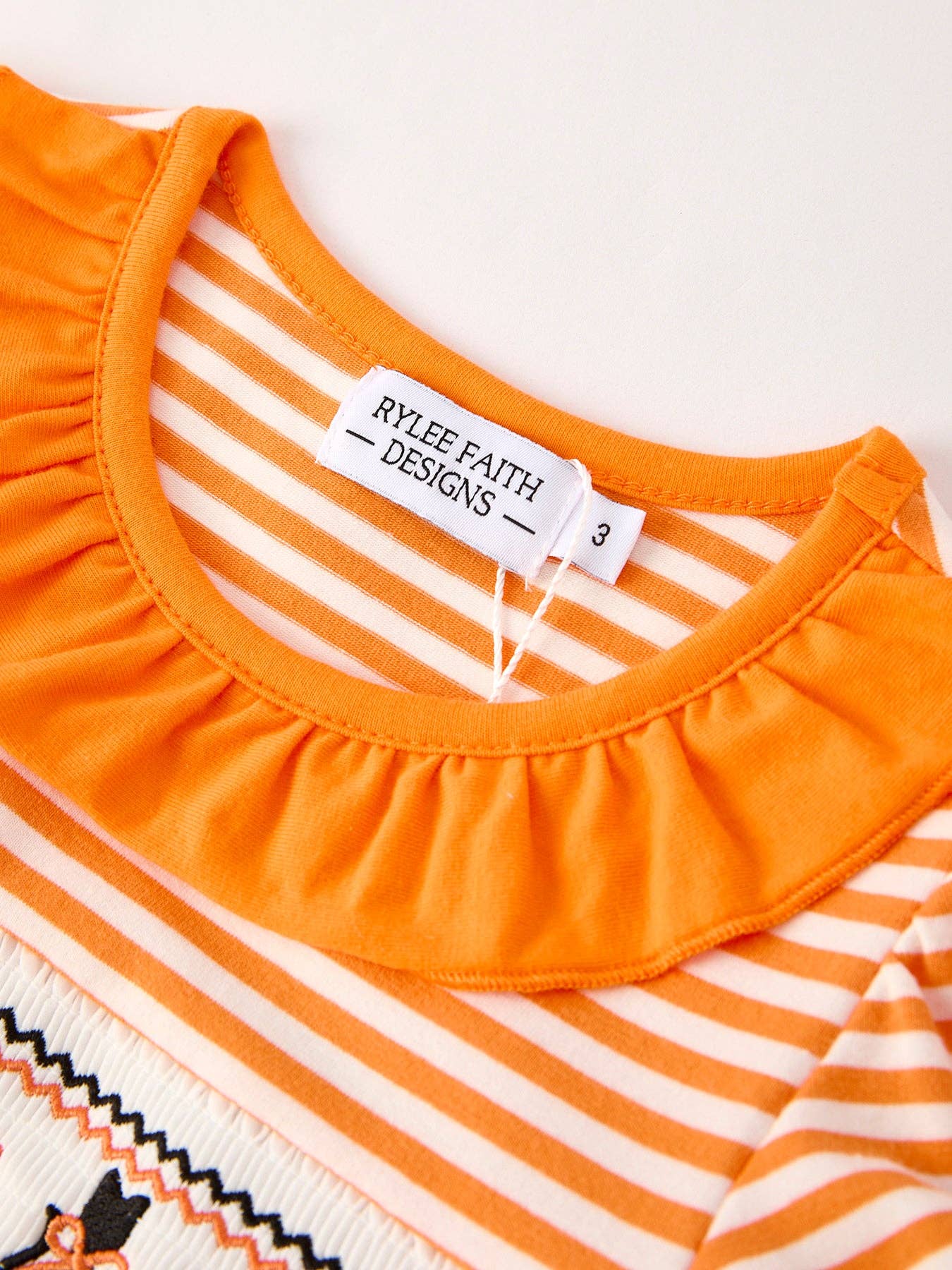 Rylee Faith Designs - Halloween Striped Dress with Cat Smocking Embroidery – 110825br