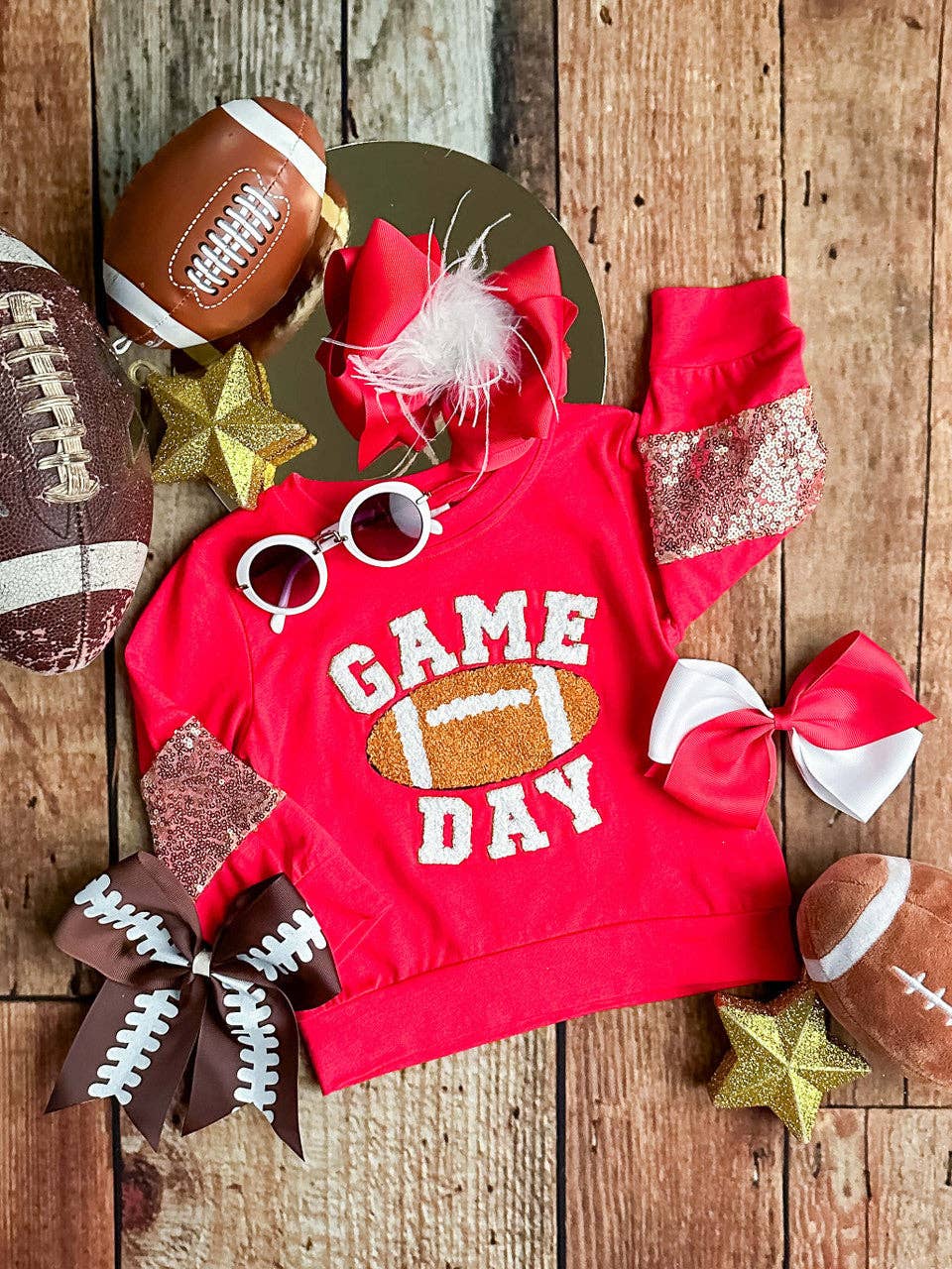 Game Day Red Sequins Sleeved Shirt  50098