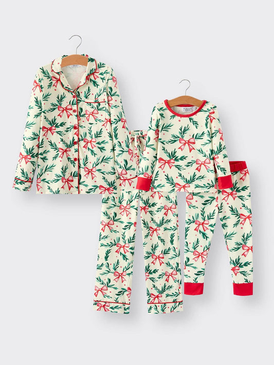 Rylee Faith Designs - Mommy & Me Christmas Bow and Holly Print Pajama Set-112525br