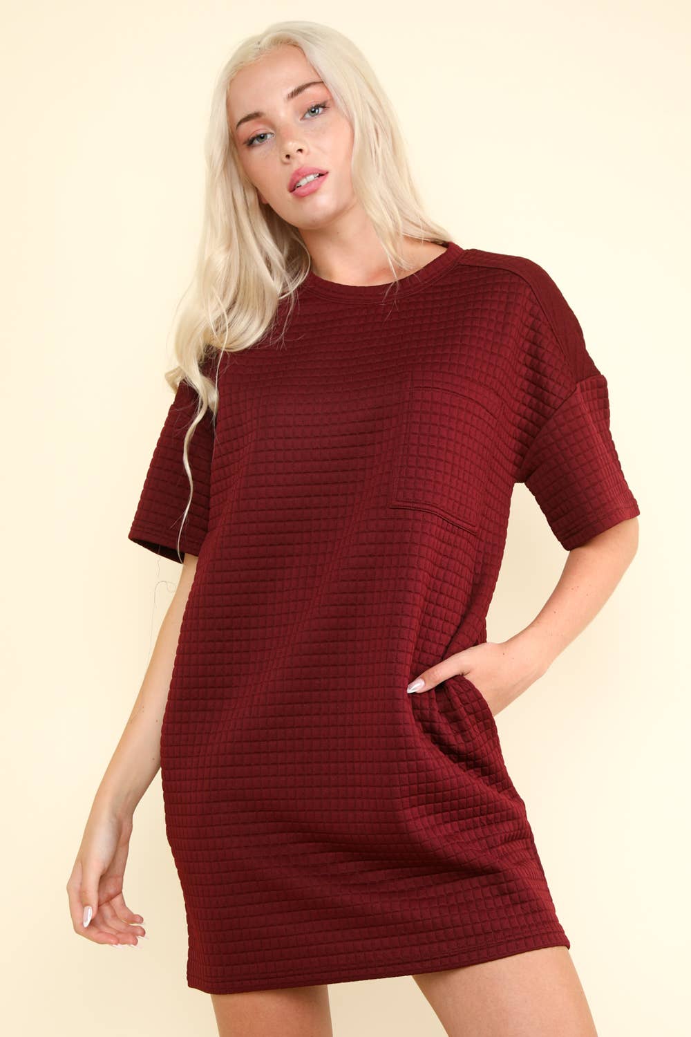 Oversized Quilted Basic Shift Mini Dress Z313-6JH