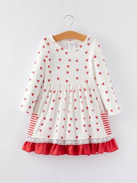 Valentine's Day Heart Print Ruffle  Pocket Dress - DRG50040